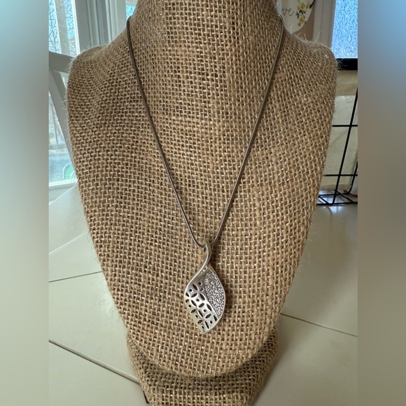 Brighton Geo Twirl Shine Teardrop Rhinestone Silver Twisted Pendant Necklace - Picture 2 of 6